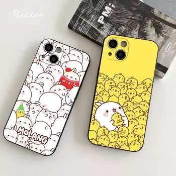 Kawaii Molang мультфильм аниме кот чехол для телефона 14 11 12 Pro 8 7 14 Plus X Pro 14 MAX 13 MINI XR XS iphone 14 13 мягкие чехлы для телефонов iphone XR