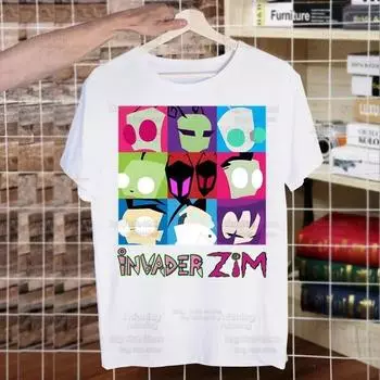 Kawaii мультфильм Invader Zim Alien аниме с принтом уличный стиль Повседневная футболка унисекс с короткими рукавами Футболка унисекс с круглым вырезом 4XL