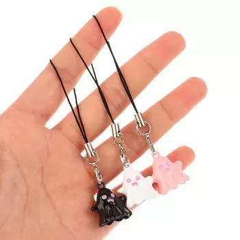 Kawaii мультфильм призрак телефон шнурок милый призрак мобильный телефон цепи наушники чехол кулон для девочек Хэллоуин подарки белый