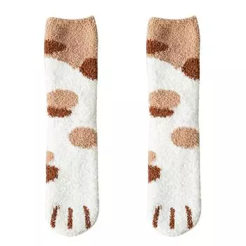 Kawaii мультяшные белые носки для женщин, милые 3d собачьи кошачьи лапы с узором, женские флисовые теплые забавные носки, домашние напольные носки для сна
