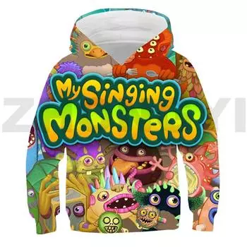 Kawaii My Singing Monsters Game 3D Hoodie Детская одежда в стиле аниме для подростков для девочек, мультфильмов, свободные свитера для мальчиков, повседневная толстовка с капюшоном 110