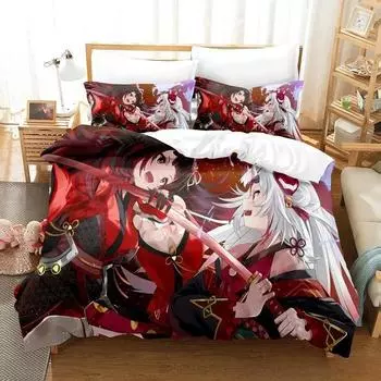 Kawaii Nakiri Ayame Bedding Set Single Twin Full Queen King Size Bed Set Adult Boys Bedroom Duvet cover Sets 3D Print Anime Bed EU single(135x200cm)