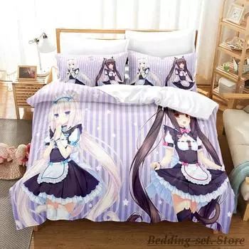Kawaii Nekopara Bedding Set Single Twin Full Queen King Size Bed Set Aldult Kid Bedroom Duvetcover Sets Anime parure de lit Bed EU Single 135x200cm
