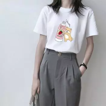 Kawaii одежда, женские хлопковые футболки большого размера, летняя новая футболка с принтом, мягкий топ для женщин и девочек M темно-синий