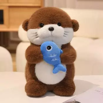 Kawaii Otters Hold Fish Animals Plush Toys Soft Dolls Comfortable Fabric Office Soft Pillow Cartoon Dolls Girls Birthday Gifts about 35cm