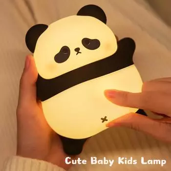 Kawaii Panda Детский ночник Милый перезаряжаемый затемняющий таймер сна Силиконовый рассеянный свет Украшение для спальни для девочек Подарок