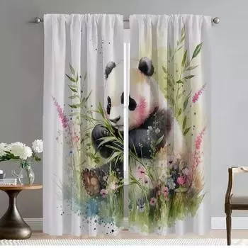 Kawaii Panda Elegant Room Curtains for Camera Halloween Decoration Blackout Curtain Home Interior Curtains 2 Pieces Partition W50xH70cmx2pcs-CL