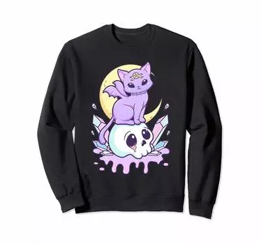 Kawaii Pastel Goth is a cute creepy cat and skull sweatshirt witch-like чёрный