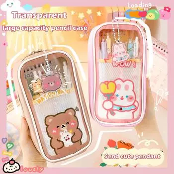 Kawaii пеналы сумка сумка прозрачный большой емкости коробка для ручек органайзер корейский для девочек обратно в школу принадлежности канцелярские принадлежности