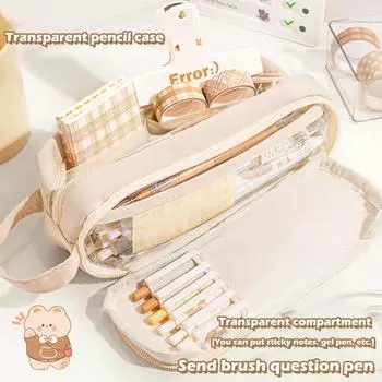 Kawaii Pencil Case Bag Portable Transparent Pen Pouch Box Waterproof for Girls Back to School Supplies Cute Korean Cancilware