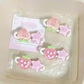 Kawaii Pink Star Peach Clubberry Hairpin Sweet Girls Bang Clip Side Clip Women Hair Accessories Strawberry