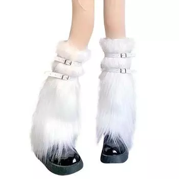 Kawaii Plush Leg Warmer Y2k Warm Leg Cover Millennium Women s Foot Cover Girls White&White
