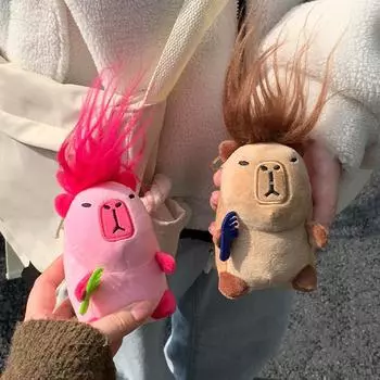 Kawaii подвеска-капибара, креативный плюшевый брелок для расчесывания волос, игрушка-фрик, пушистая водная морская свинья, брелок для ключей, сумка-аксессуа...