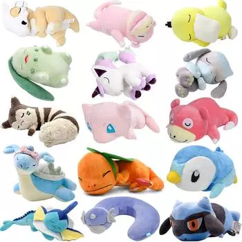 Kawaii Pokemon Sleep Cubone Slowpoke Chikorita Psyduck Lucario Piplup плюшевые игрушки-подушки Lapras Furret Dragonair Mew Peluche Doll
