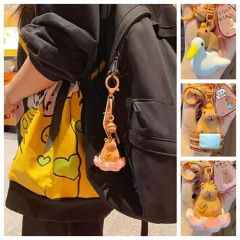 Kawaii Riding SeagullCapybara Pendant Kapibara Bath Capibara Keyring Unisex Style C