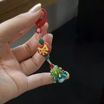 Kawaii Рождественская елка Хрустальные бусины Телефонная цепочка Модный брелок Подвеска Изысканный рюкзак Украшения Аксессуары Праздничные подарки A3