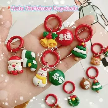 Kawaii Рождественский брелок Мультфильм Санта-Клаус Лось Дерево Снеговик Подвеска Брелок Украшение для рюкзака Пара Друзья Подарки