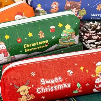 Kawaii Рождественский пенал с рисунком из мультфильма, большая вместительная сумка для хранения карандашей, школьные канцелярские принадлежности, милые рождественские подарки 1pc random