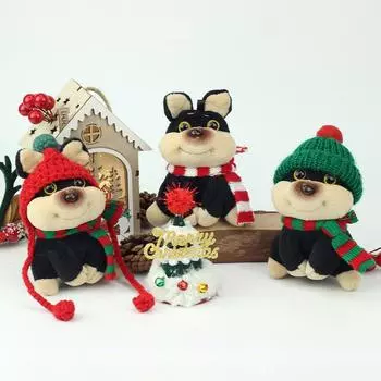 Kawaii Рождественский плюшевый брелок для ключей с изображением мультяшной пчелы и щенка, кукольный брелок для ключей, сумка, подвеска, рождественские подвесные украшения, аксессуары, подарок A13