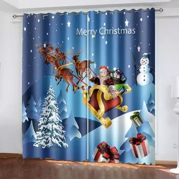Kawaii Рождественский занавес Украшение Большая площадь Мультяшный узор Занавес Санта-Клауса Мультяшный автомобиль Рождественский узор дома W132cm x H160cm&Hook