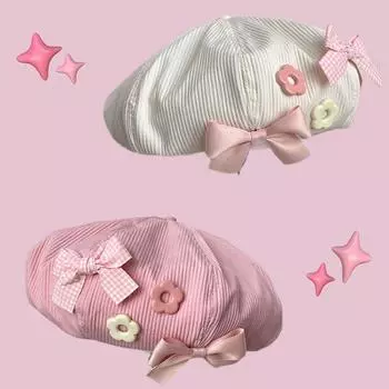 Kawaii Розовый бант украшенный берет студент японский уличного художника шляпа кепка осень зима милый One Size розовый
