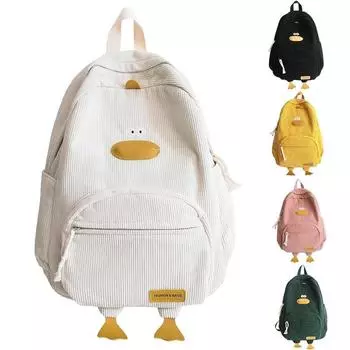 Kawaii Рюкзак Симпатичная школьная сумка Вельветовый рюкзак с уткой Мультяшный школьный рюкзак Повседневные рюкзаки чёрный