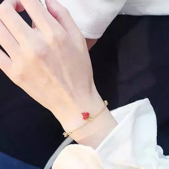 Kawaii Shine Crystal Red Strawberry Charm Bracelets Милые эмалевые браслеты для женщин Фрукты Ювелирные изделия Подарки на вечеринку