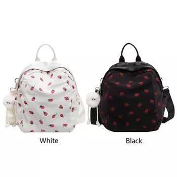Kawaii Школьные сумки Клубничный рюкзак Вельветовые эстетические рюкзаки для подростков Девочек Маленький рюкзак для студентов Рюкзак для женщин Путешествия бежевый