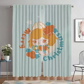 Kawaii Skullpanda Tulle for Bedroom Blackout Curtain for Room 2 Panel Partition Anti-mosquito Curtains Home Interior Curtains W50xH70cmx2pcs-CL