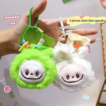 Kawaii Squeak Labubu плюшевые куклы милые мультяшные мягкие куклы брелок анти-потеряшка брелок рюкзак кулон детские подарки синий