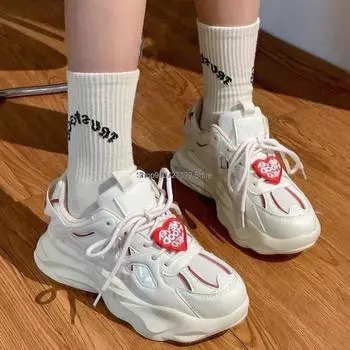 Kawaii Strawberry Вулканизированные Туфли Для Женщин Новые Плоские Корейские Модные Толстые Подошвы Кроссовки Женская Обувь Zapatillas Mujer 35
