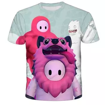 Kawaii Stumble Guys Cartoon 2022 Мальчики Детская футболка с 3D-принтом О-образным вырезом Рубашка с рукавами Детская одежда Повседневная одежда для дня рождения Топы 110