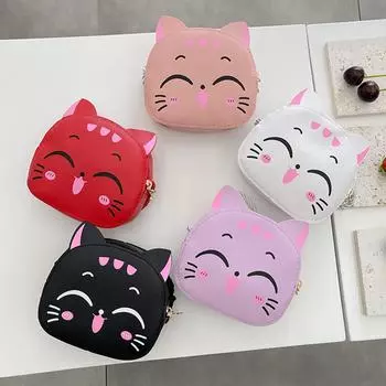 Kawaii сумка-портфель для девочек, модный кошелек с рисунком кота, повседневный мини-кошелек, компактные детские повседневные сумки фиолетовый