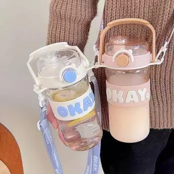 Kawaii Summer Travel Straw Mug Plastic Leakproof Tumbler Outdoor Drinking Cup 750ml Water Bottle For Girls Portable Cute Kettle 0.75L