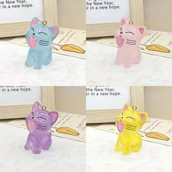 Kawaii светящиеся подвески в виде кошек, симпатичные подвески из смолы, мультяшные животные, подвески для самостоятельного изготовления брелоков, сережек, декоративных аксессуаров синий