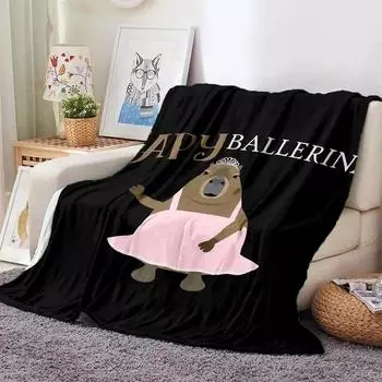 Kawaii The Capybara Club Home Cartoon Printed Blanket Picnic Blanket Warm Flannel Soft and Comfortable Home Travel Birthday Gift 40x50in