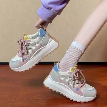 Kawaii Thick Bottom Sponge Cake Thick Bottom Women s Board Shoes New fashion Board Shoes Light Color Ugly Big Head Sports Shoes 36 бежевый