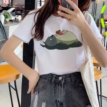 Kawaii Тоторо Harajuku футболка женская студия Ghibli милый мультфильм футболка Ullzang 90 s забавная футболка S белый