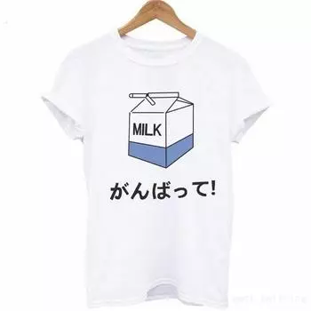 Kawaii Ulzzang Harajuku Эстетическая футболка с молочным мультяшным принтом и короткими рукавами, футболки, корейская мода