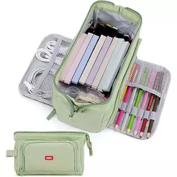 Kawaii зеленый большой вместительный пенал, сумка для ручек, сумка для макияжа, студенческий канцелярский органайзер, школьные принадлежности зелёный