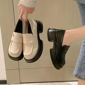 Kawaii женская летняя обувь с каблуком, лоферы, белые туфли для женщин 2024 года, платформа, симпатичные, черные, весна, высокое качество, нескользящие, EA 35