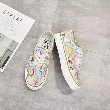 Kawaii женская обувь холст женская обувь плоская симпатичная шнуровка тенденции 2024 года для ходьбы дизайнер осень роскошь вулканизированная для весны A 35