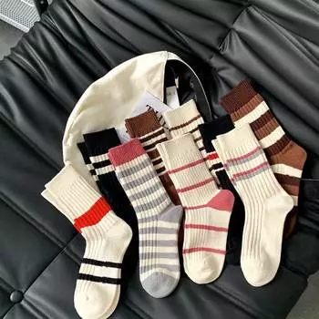 Kawaii женские полосатые носки белые хлопковые спортивные носки Y2K для девочек черные розовые школьные забавные носки в консервативном стиле милые