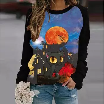 Kawaii женский пуловер с длинными рукавами и круглым вырезом, повседневный топ, женская футболка с милым рисунком в стиле Харадзюку, новинка 2024 года, уличная футболка, свитер S