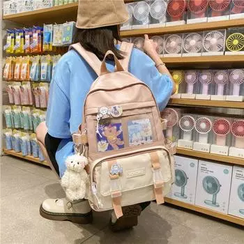 Kawaii женский рюкзак, водонепроницаемая школьная сумка для девочек-подростков, студенческая сумка для книг, рюкзак для ноутбука, милый женский дорожный рюкзак Mochila without pendant чёрный