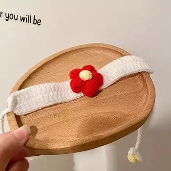 Каваий Вязаный Крючком Регулируемый Шерстяной Цветок Котенок Вязание Красный Цветок Белый Браслет