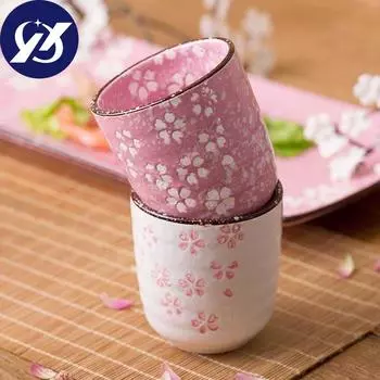 Кавайная керамическая чашка с цветком сакуры, керамическая чашка в японском стиле, чашка для воды, посуда для напитков белый