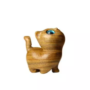 Кавайная кошка Настольная фигурка Мини-кукла животное Игрушка Деревянная резная фигурка Спальня