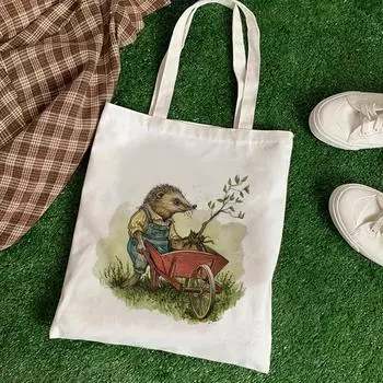 Кавайная милая сумка для покупок с мультяшным животным принтом, студентка колледжа, сумка-тоут из чистого хлопка, сумка в стиле Харадзюку, популярный рюкзак 24*26cm