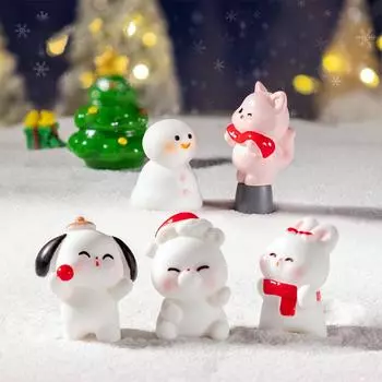 Кавайная мультяшная миниатюрная статуэтка из смолы, рождественские маленькие животные, собака, свинья, микропейзаж, настольная статуэтка, украшение для дома, поделки